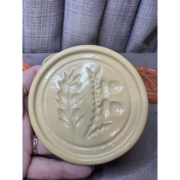 PIGEON FORGE POTTERY Buttermold Print Round Coasters Fall Harvest Brown Biege - Picture 6 of 13